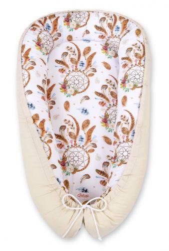 Baby nest double-sided Premium Cocoon for infants BOBONO- dream catchers white/beige