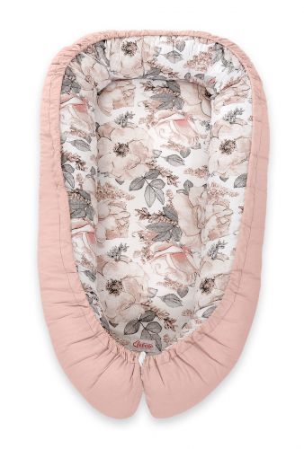 Baby nest double-sided Premium Cocoon for infants BOBONO - sepia roses/pastel pink