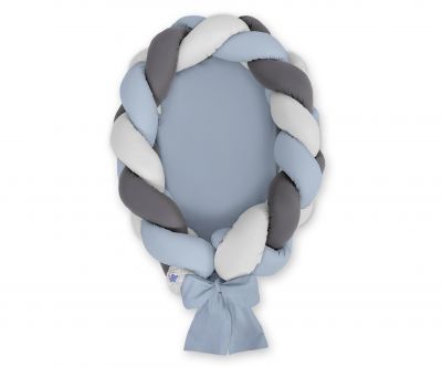 Braided baby nest 2 in 1 - pastel blue - gray - anthracite