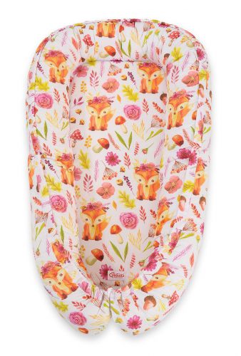 Baby nest double-sided Premium Cocoon for infants BOBONO- fox in a wreath