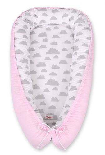 Baby nest double-sided Premium Cocoon for infants BOBONO- clouds gray/pink
