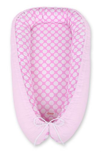 Baby nest double-sided Premium Cocoon for infants BOBONO- pink with white dots/pink
