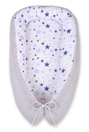 Baby nest double-sided Premium Cocoon for infants BOBONO- blue stars/gray