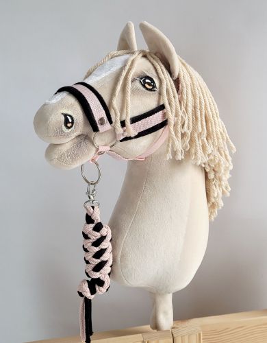 Set  für Hobby Horse: Die Halfter A3 mit schwarzer Pelz + Halfter aus Kordel - black-powder pink
