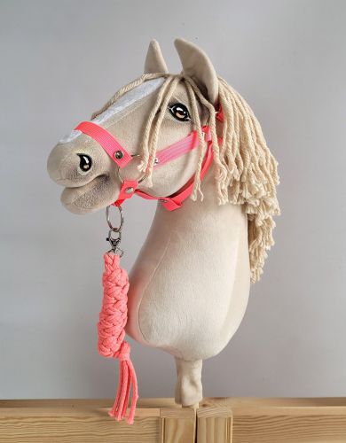 Set for Hobby Horse: the halter A3 + Tether made of cord - neon-pink