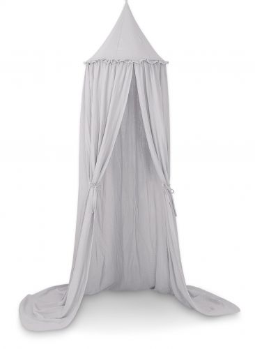 Muslin hanging canopy with frill - grey