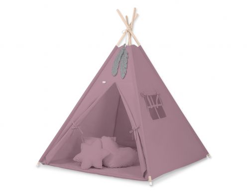 Teepee tent for kids + playmat + pillows + decorative feathers - pastel violet