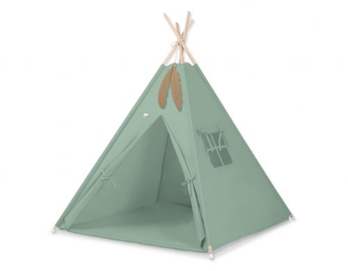 Teepee tent for kids +play mat + decorative feathers - pastel green