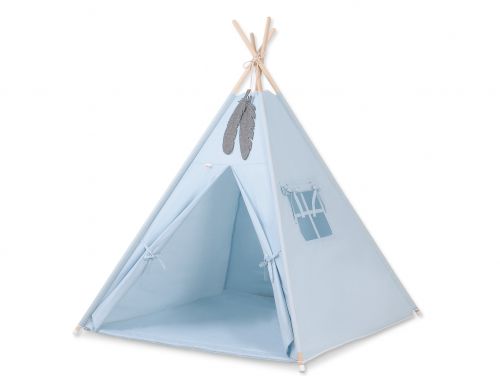 Teepee tent for kids +play mat + decorative feathers - blue