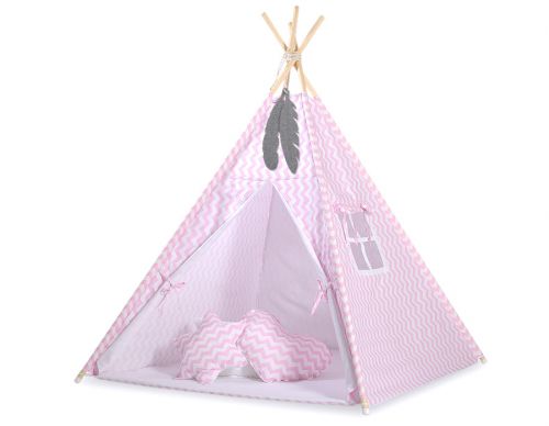 Teepee Kinderspiel-Zelt für Kinder + Schmuckfedern - Chevron rosa
