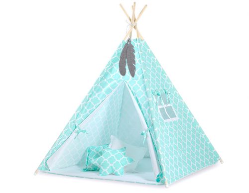Teepee tent for kids + decorative feathers - Marocco mint