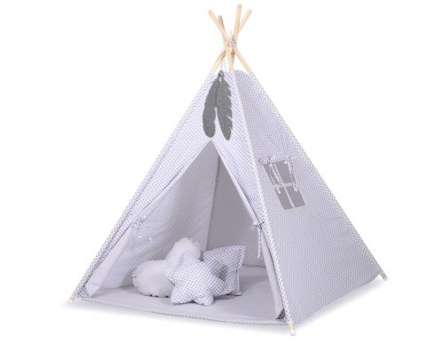 Teepee tent for kids + playmat + pillows + decorative feathers - Grey rosette