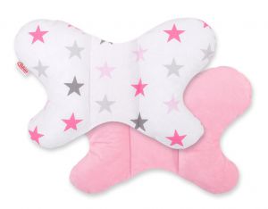 Double-sided anti shock cushion BUTTERFLY -  grey-pink stars/pink