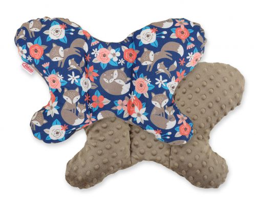 Double-sided anti shock cushion BUTTERFLY -  fox family on blue/brown