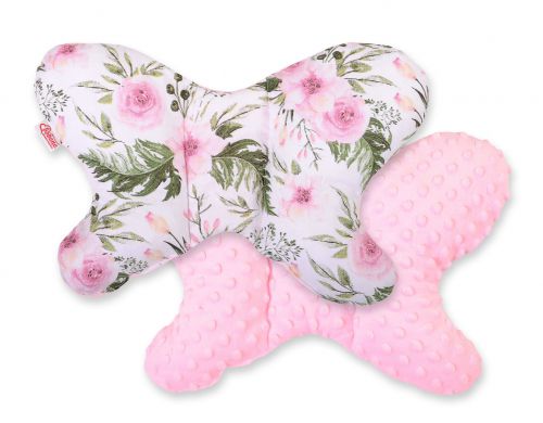 Double-sided anti shock cushion "BUTTERFLY" - peony flower pink/pink