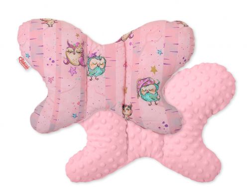 Double-sided anti shock cushion BUTTERFLY -  owls pink-mint