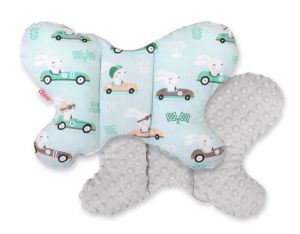 Double-sided anti shock cushion "BUTTERFLY" - rabbits mint/gray