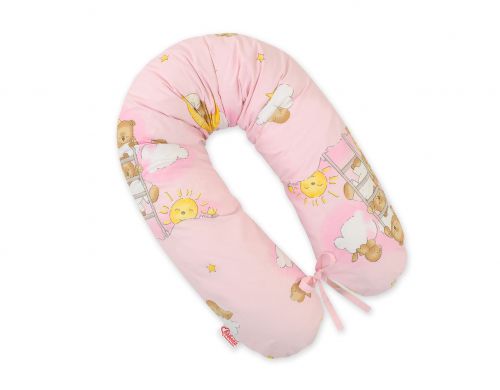 Poduszka ciążowa Longer dla kobiet w ciąży do spania - Misie na drabinkach różowe