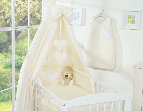 Bedding set 5-pcs with canopy- Hanging Hearts cream