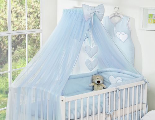 Bedding set 5-pcs with mosquito-net- Hanging Hearts blue