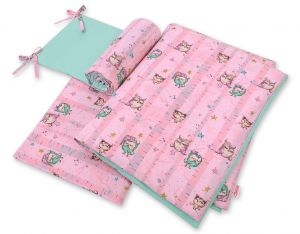 Bedding set 3-pcs - owls pink-mint