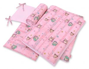 Bedding set 3-pcs - owls pink