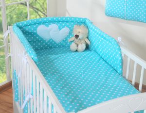 Bedding set 2-pcs- Hanging Hearts white dots on turquoise
