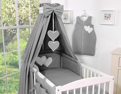 Bedding set 5-pcs with canopy- Hanging Hearts anthracite