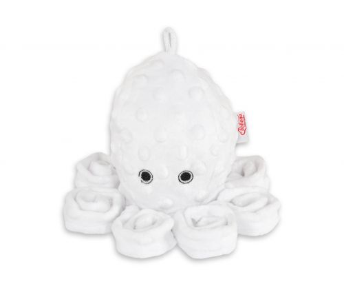 Cuddly octopus with rattle - white -polka dot minky