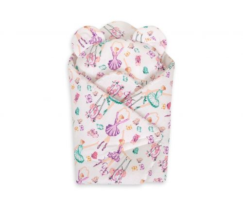 Doll's swaddling cone with pillow - ballerinas lilac