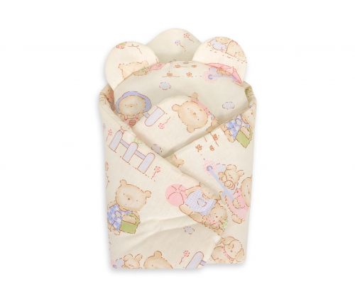 Doll's swaddling cone with pillow -  teddy bear family
