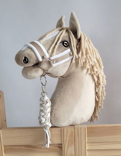 Set for Hobby Horse: the halter A3 with white furry + Tether made of cord - white-beige