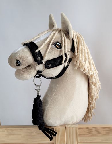 Set  für Hobby Horse: Die Halfter A3 mit schwarzer Pelz + Halfter aus Kordel - schwarz-schwarz