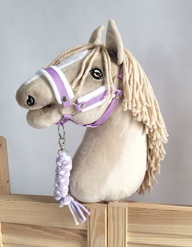 Set  für Hobby Horse: Die Halfter A3 mit weißem Pelz + Halfter aus Kordel -weiß-lila