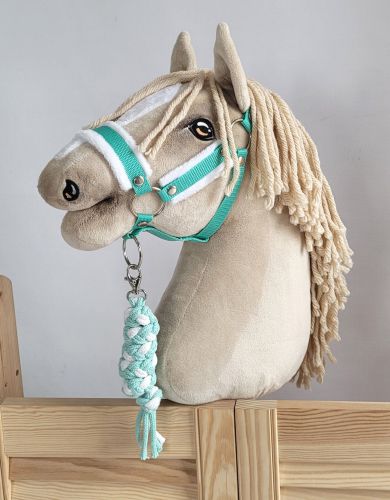 Set  für Hobby Horse: Die Halfter A3 mit weißem Pelz + Halfter aus Kordel -weiß-minze