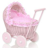 Wózki dla lalek wiklinowe pchacze - różowe