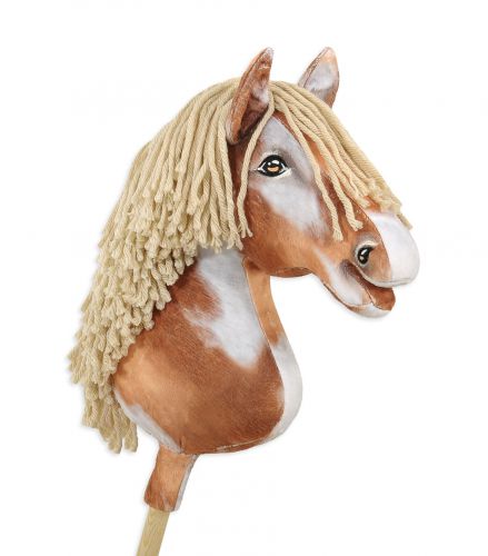 Horse on a stick Super Hobby Horse Premium - tobiano bay horse with a beige mane A3