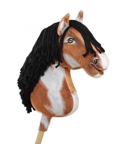 Hobby Horse Steckenpferd Pferd am Stiel Premium - tobiano bay horse with a black mane A3