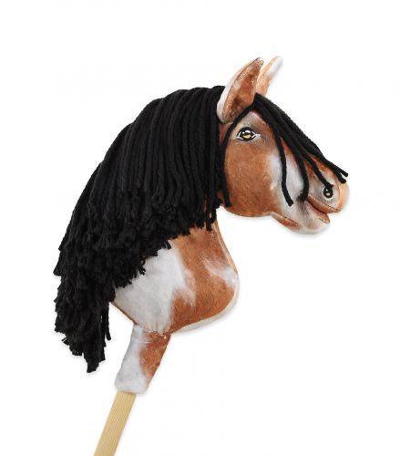 Hobby Horse Steckenpferd Pferd am Stiel Premium - tobiano bay horse with a black mane A4