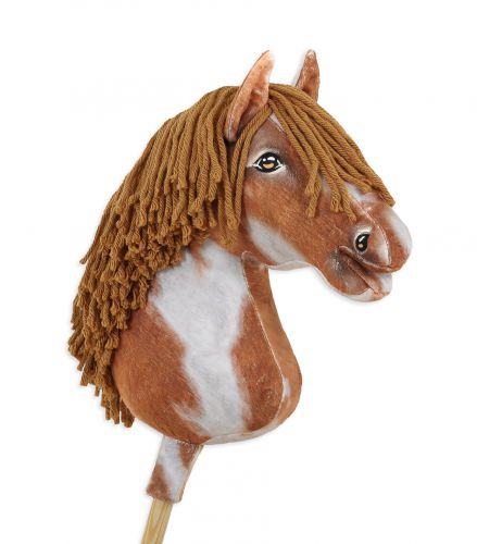 Hobby Horse Steckenpferd Pferd am Stiel Premium - tobiano bay horse with a brown mane A3