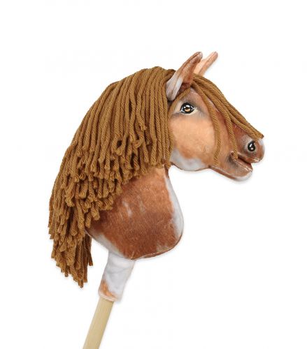 Hobby Horse Steckenpferd Pferd am Stiel Premium - tobiano bay horse with a brown mane A4