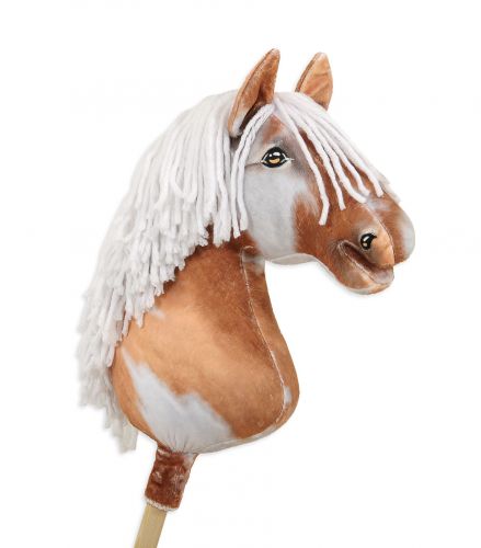 Hobby Horse Steckenpferd Pferd am Stiel Premium - tobiano bay horse with a white mane A3