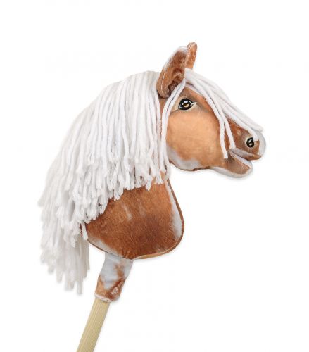 Hobby Horse Steckenpferd Pferd am Stiel Premium - tobiano bay horse with a white mane A4