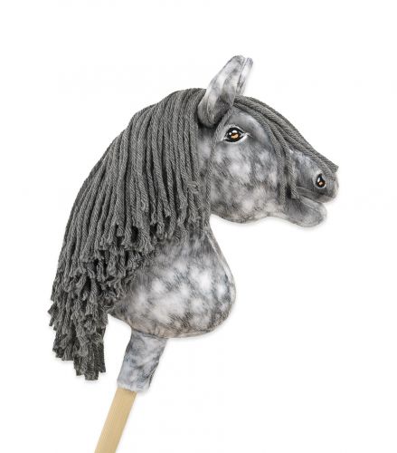 Hobby Horse Steckenpferd Pferd am Stiel Premium - Apfelschimmel Pferd mit grauer Mähne A4