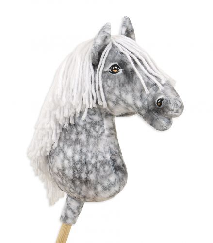 Horse on a stick Super Hobby Horse Premium - dapple grey horse with a white mane A3