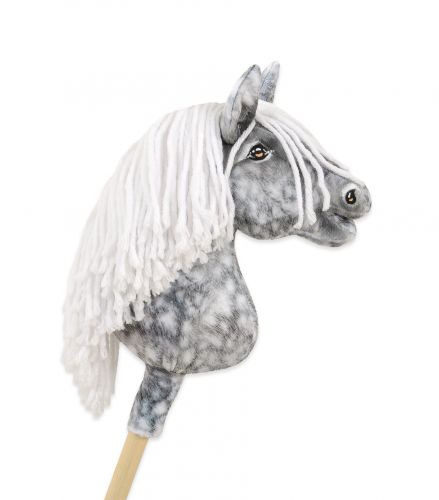 Hobby Horse Steckenpferd Pferd am Stiel Premium - Apfelschimmel Pferd mit weißer Mähne A4