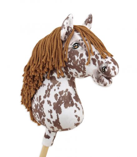 Hobby Horse Steckenpferd Pferd am Stiel Premium - brauner Leopard Pferd mit brauner Mähne A3