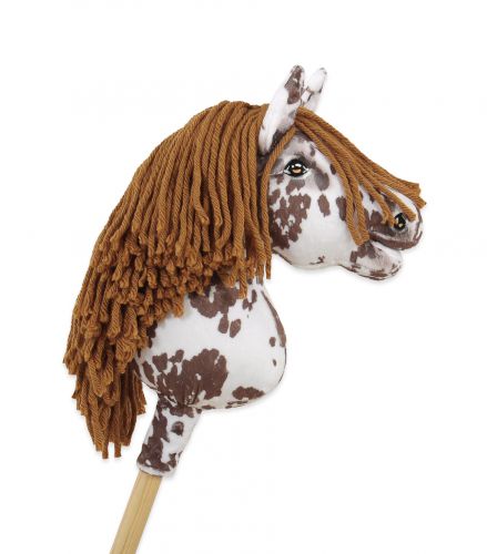 Hobby Horse Steckenpferd Pferd am Stiel Premium - brauner Leopard Pferd mit brauner Mähne A4