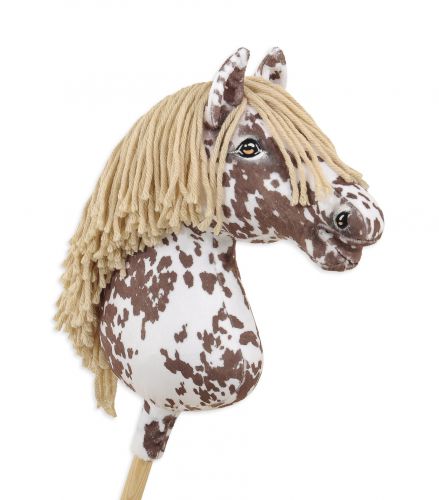 Hobby Horse Steckenpferd Pferd am Stiel Premium - brauner Leopard Pferd mit beiger Mähne A3