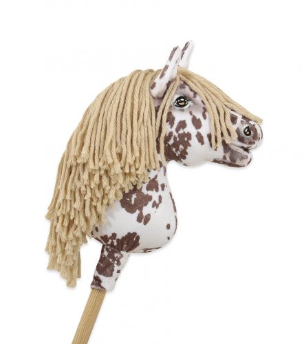 Hobby Horse Steckenpferd Pferd am Stiel Premium - brauner Leopard Pferd mit beiger Mähne A4